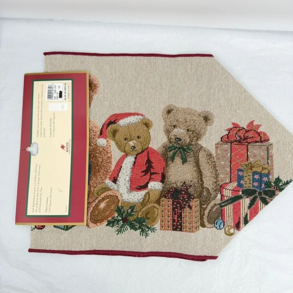 Natco Holiday Tapestry Table Runner Bears Tassels Christmas Decor 13x36 NEW